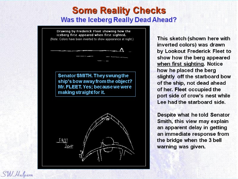 Some Reality Checks Was the Iceberg Really Dead Ahead? This sketch (shown here with